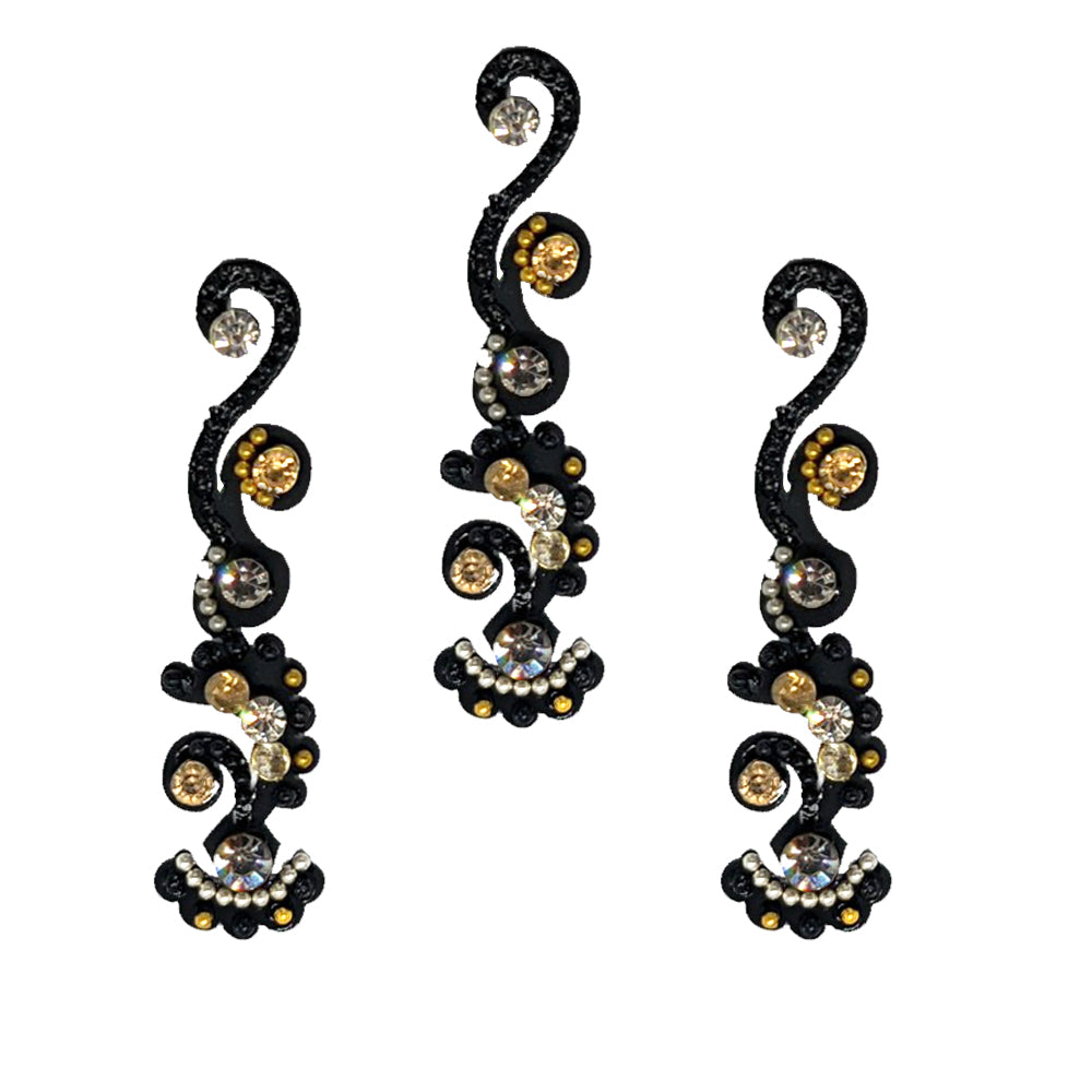 Comet Busters Traditional Black Long Bindi with Stones (BIN1767)