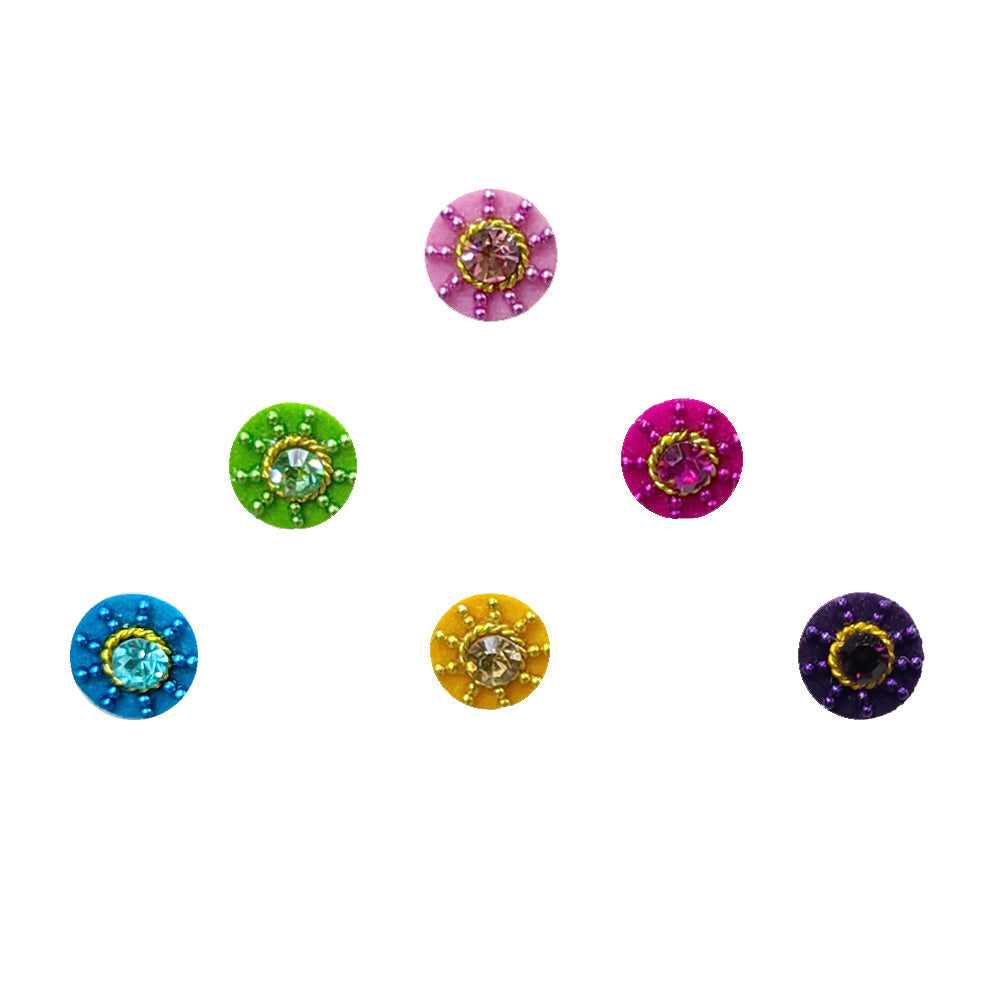 Comet Busters Trendy Colorful Round Bindis With Stone (8mm) (BIN1110)