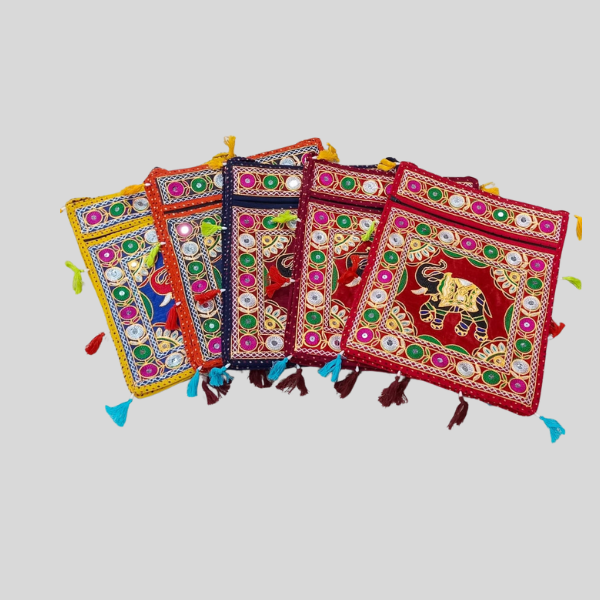 Cotton Handloom Fabric Embroidered Sling Bag | Set of 10