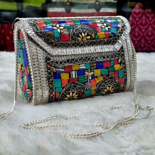 Crafted Indian Purse with Metal Mosaic Design