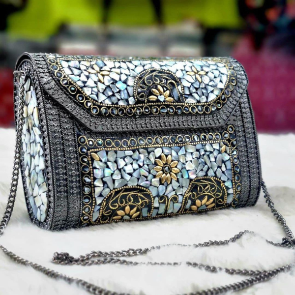 Crafted Indian Purse with Metal Mosaic Design