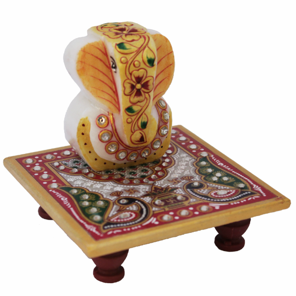 crafticia-marble-chowki-with-ganesha-idol-and-puja-diya-on-aasan-showpiece-for-pooja-or-gift-4x4-bajot