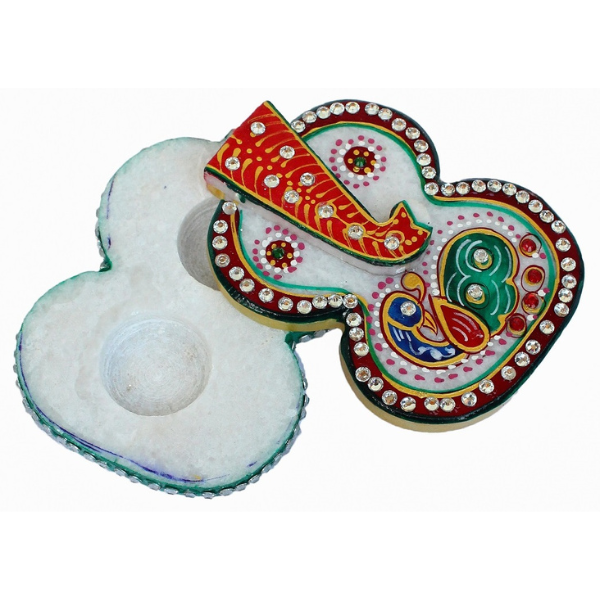 Crafticia Marble Ganesh Kumkum Chopda For Roli Chawal