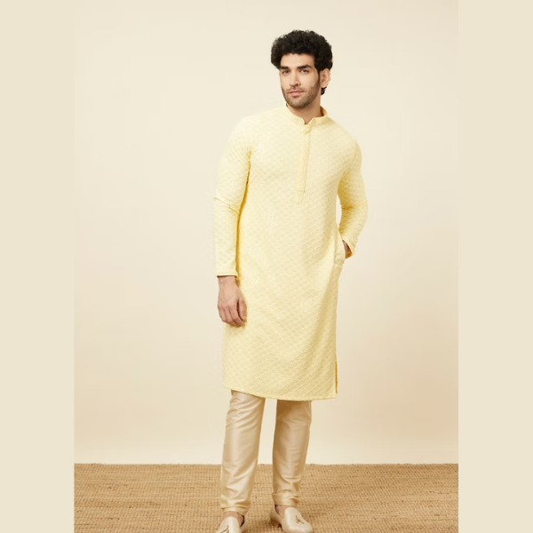 Manyawar Sequin Embellished Chikankari Kurta Set