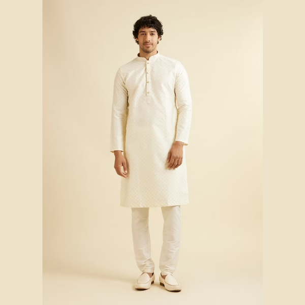 Manyawar Lattice Patterned Kurta Set