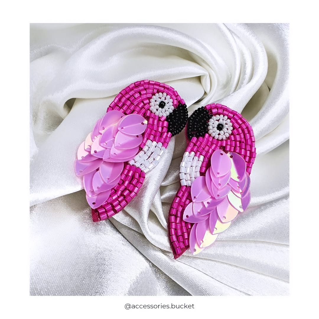 Cute Pearl Pink Parrot Earrings