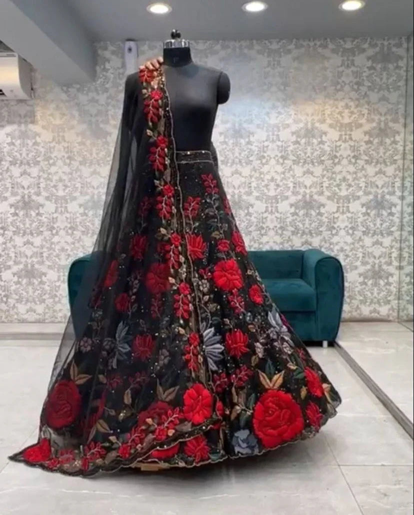 Black Lehenga Choli With Mono Net Sequence Work | Ready To Wear