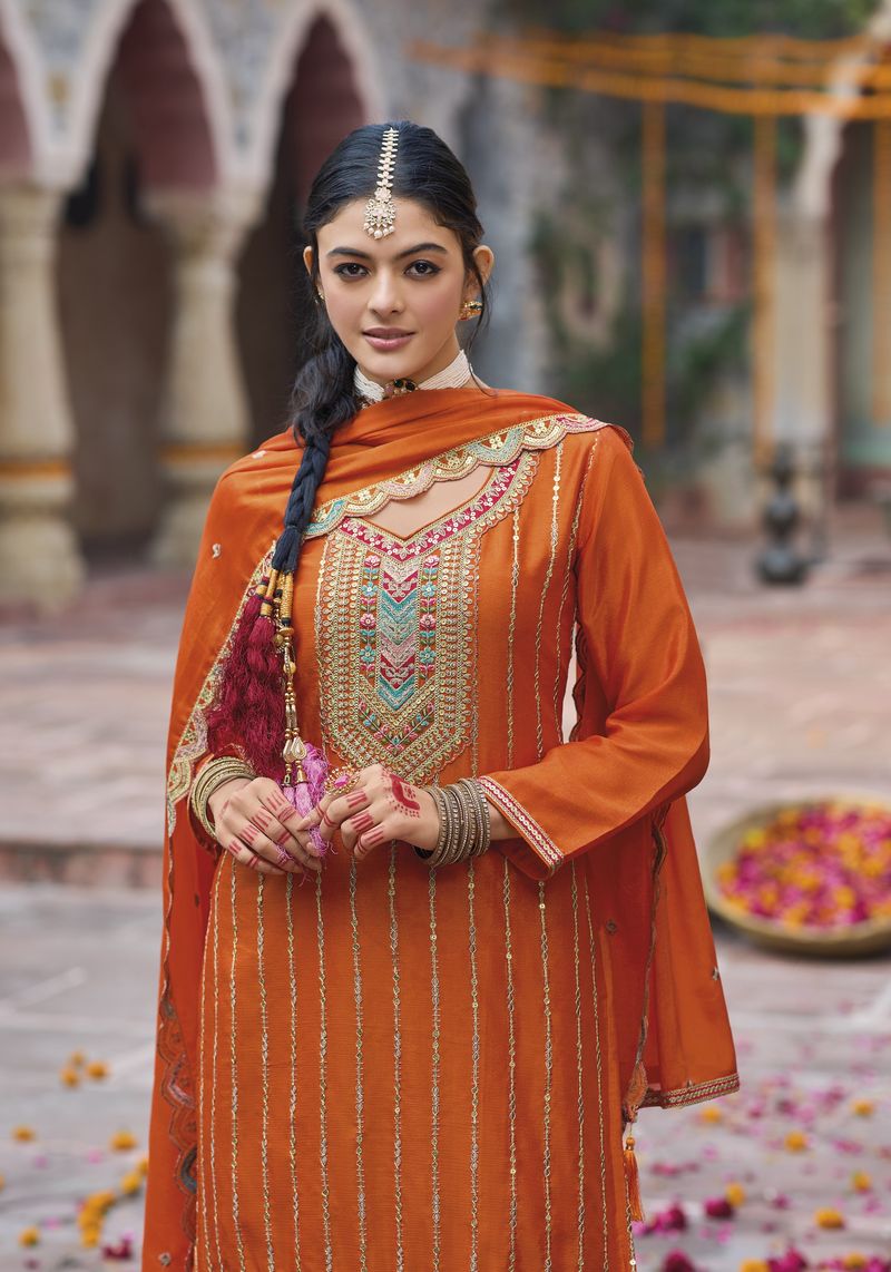 New Chinon Suit With Embroidery Work | Ready To Wear