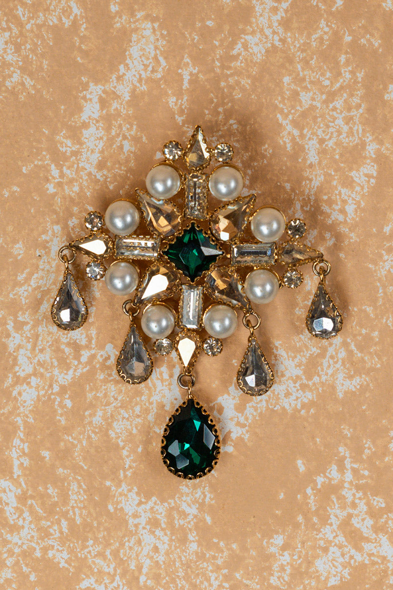 Quadrant Crystal Pearl Brooch