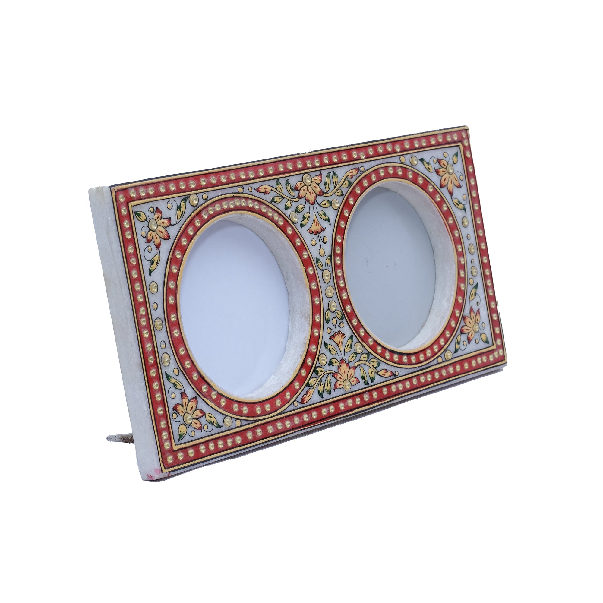 Colourful Handpainted Flower Design Marble Photo Frame With 2 slots for pictures - 6 x 12 x 3 inches