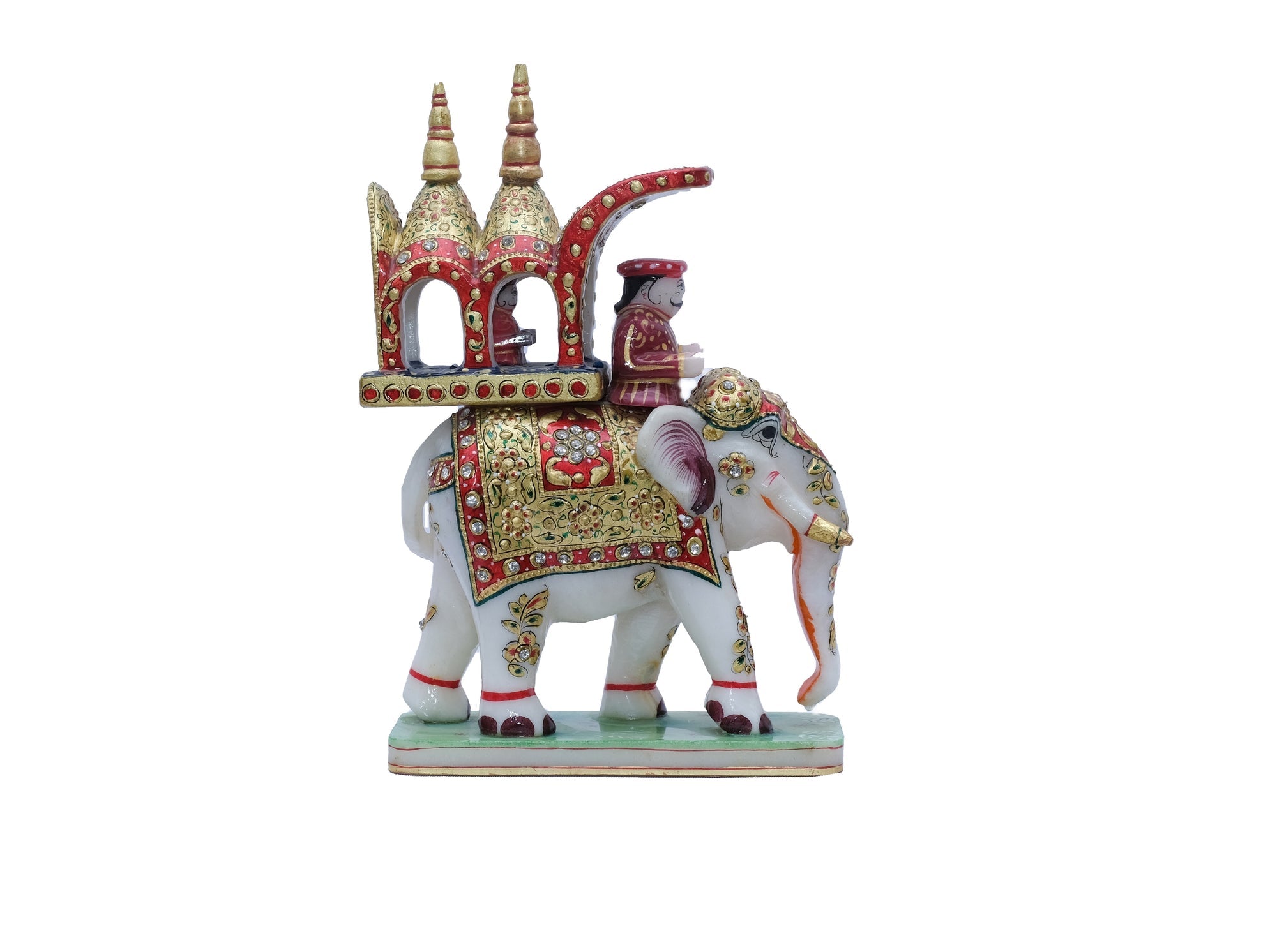 Marble Ambabadi Elephant with Mahawat and Palkhi - 11 x 7 x 3 inches