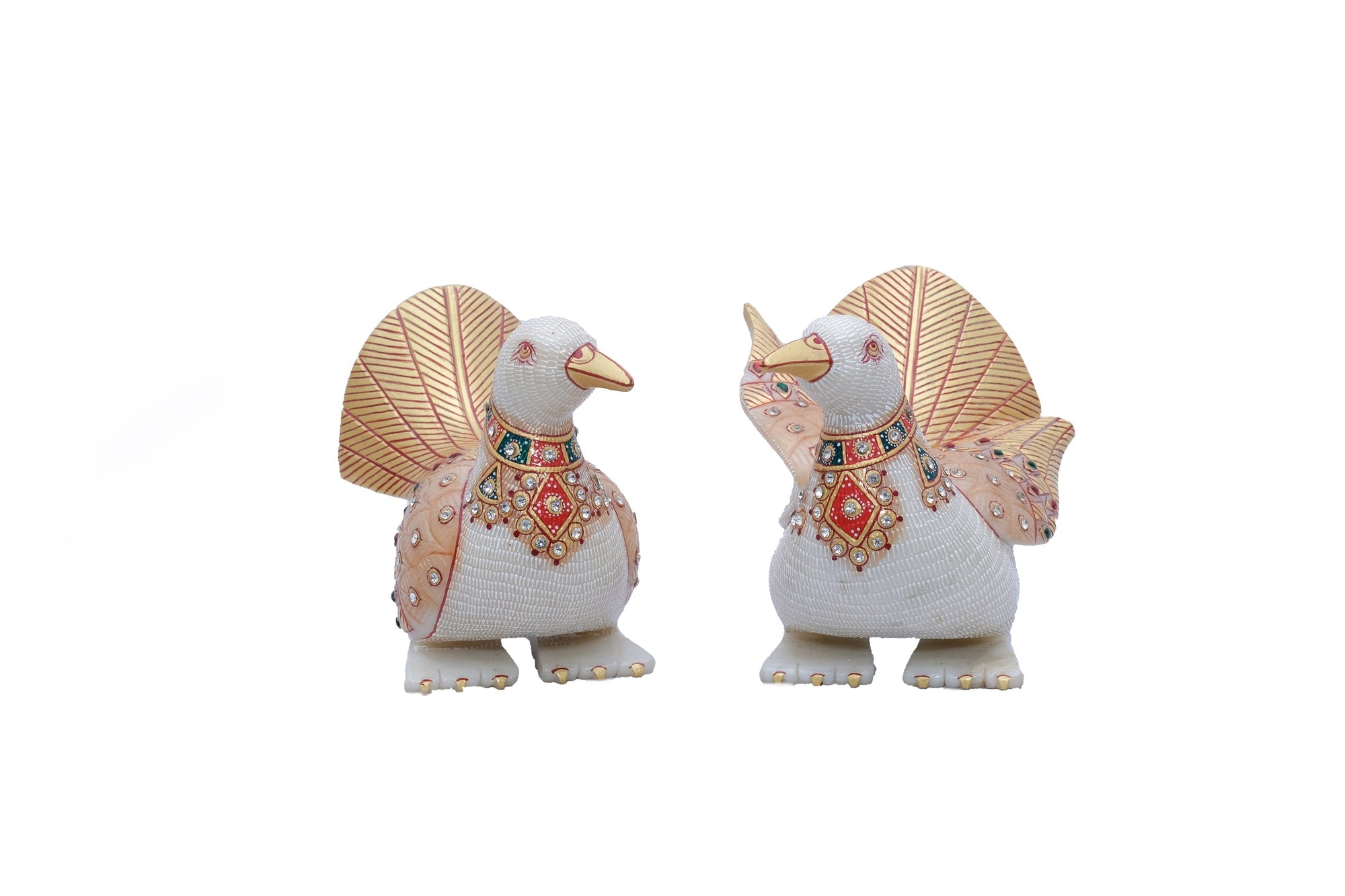 Marble Pigeons Birds Gold Work Set Of 2 - 6 x 7 x 3inches