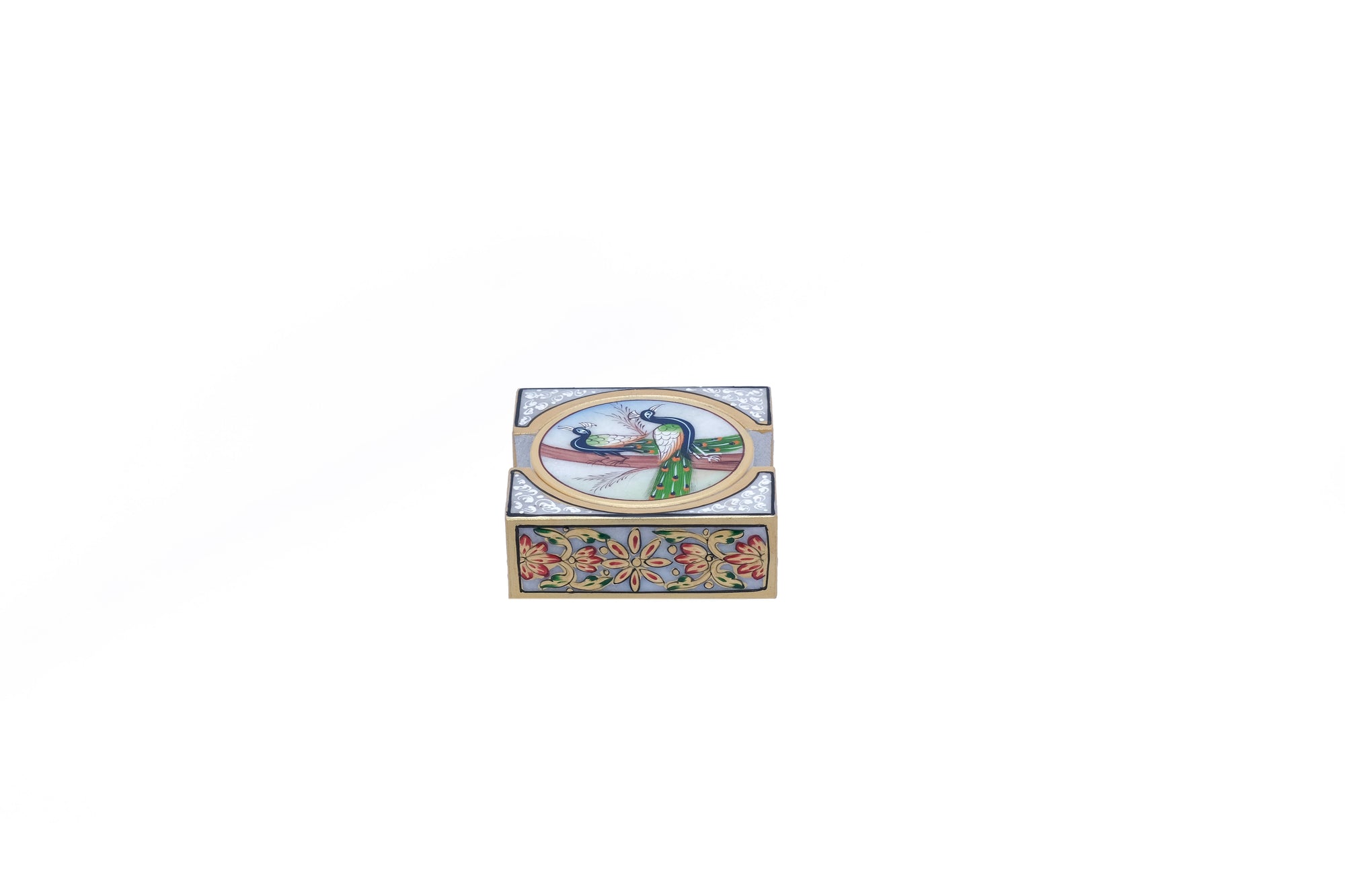 Rectangular Handpainted Marble Minakari Coaster Set - 2 x 4 x 4inches