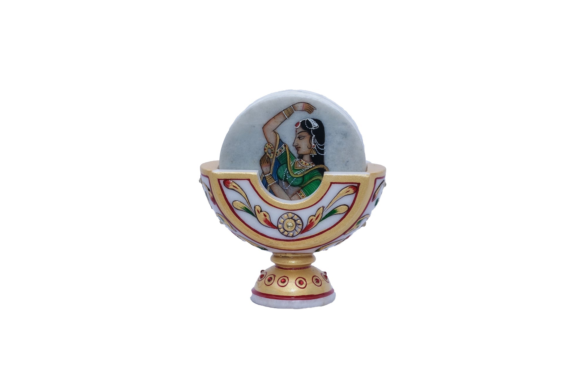 Handpainted Minakari Marble Coaster Set (Round Shape) - 5 x 2 x 4inches