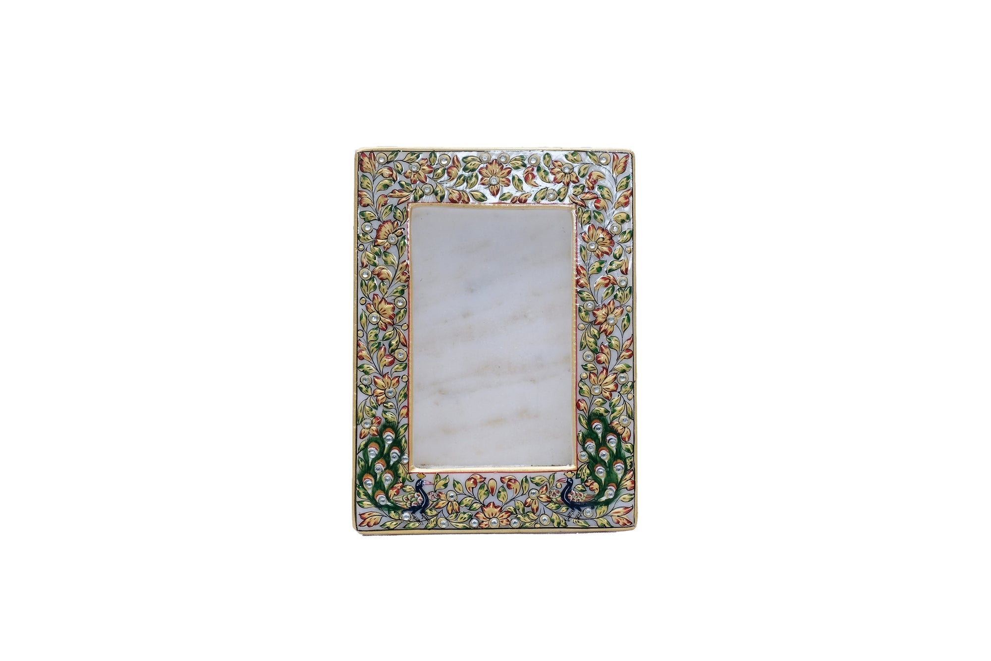 Rectangular Marble Photo Frame | Minakari Handpainted Photo Frame - 8 x 6 x 2inches