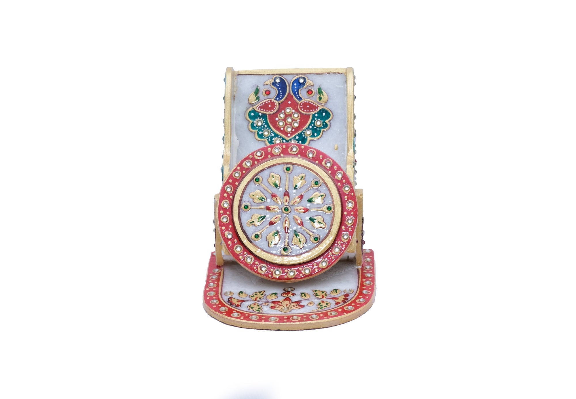 Minakari Style Handpainted Marble Mobile Stand For Holding Your Phone - 6 x 5 x 4inches