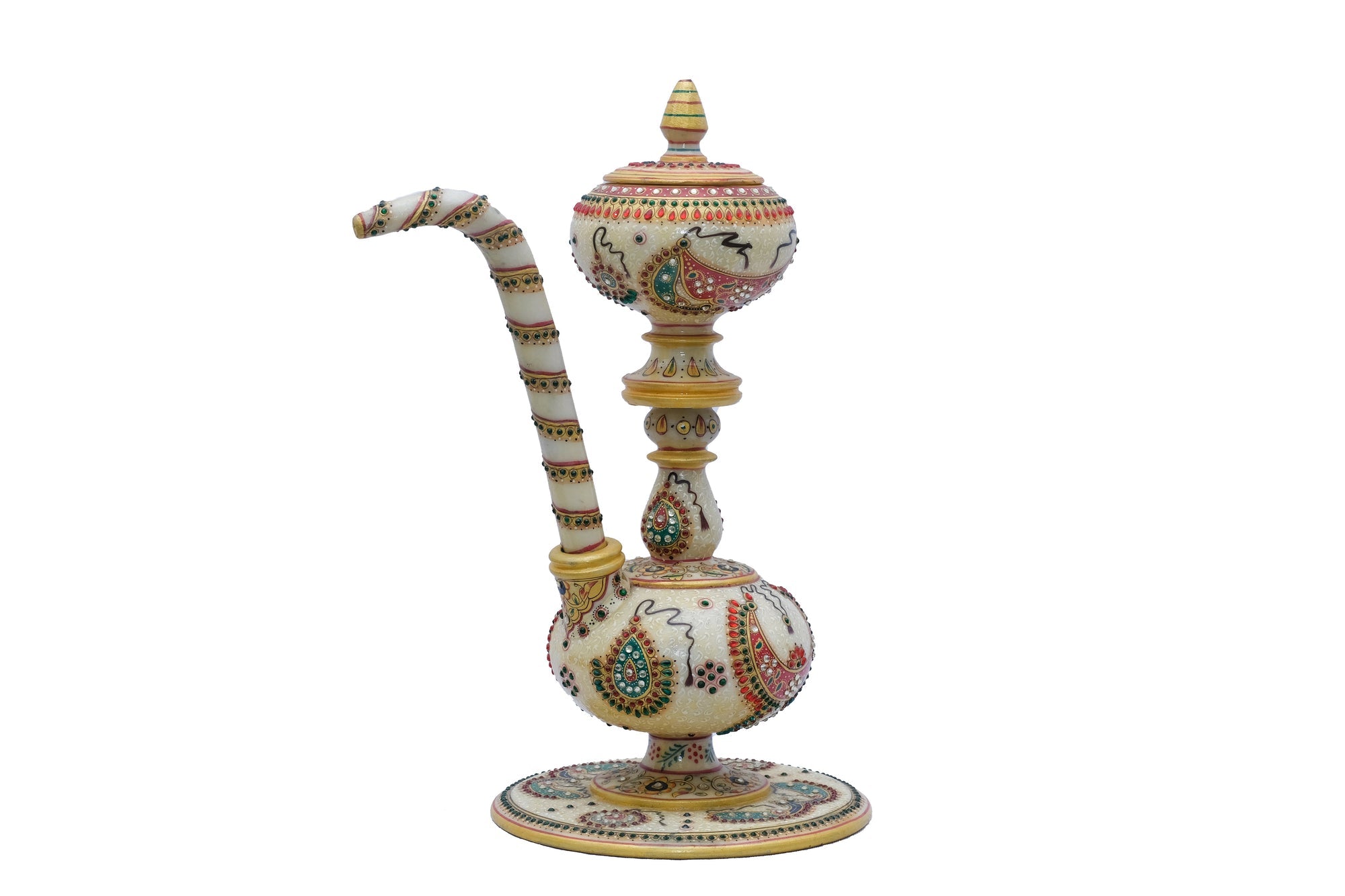 Marble Hookah In A Handpainted Minakari Style Design Home Decorative Item - 16 x 8 x 8inche