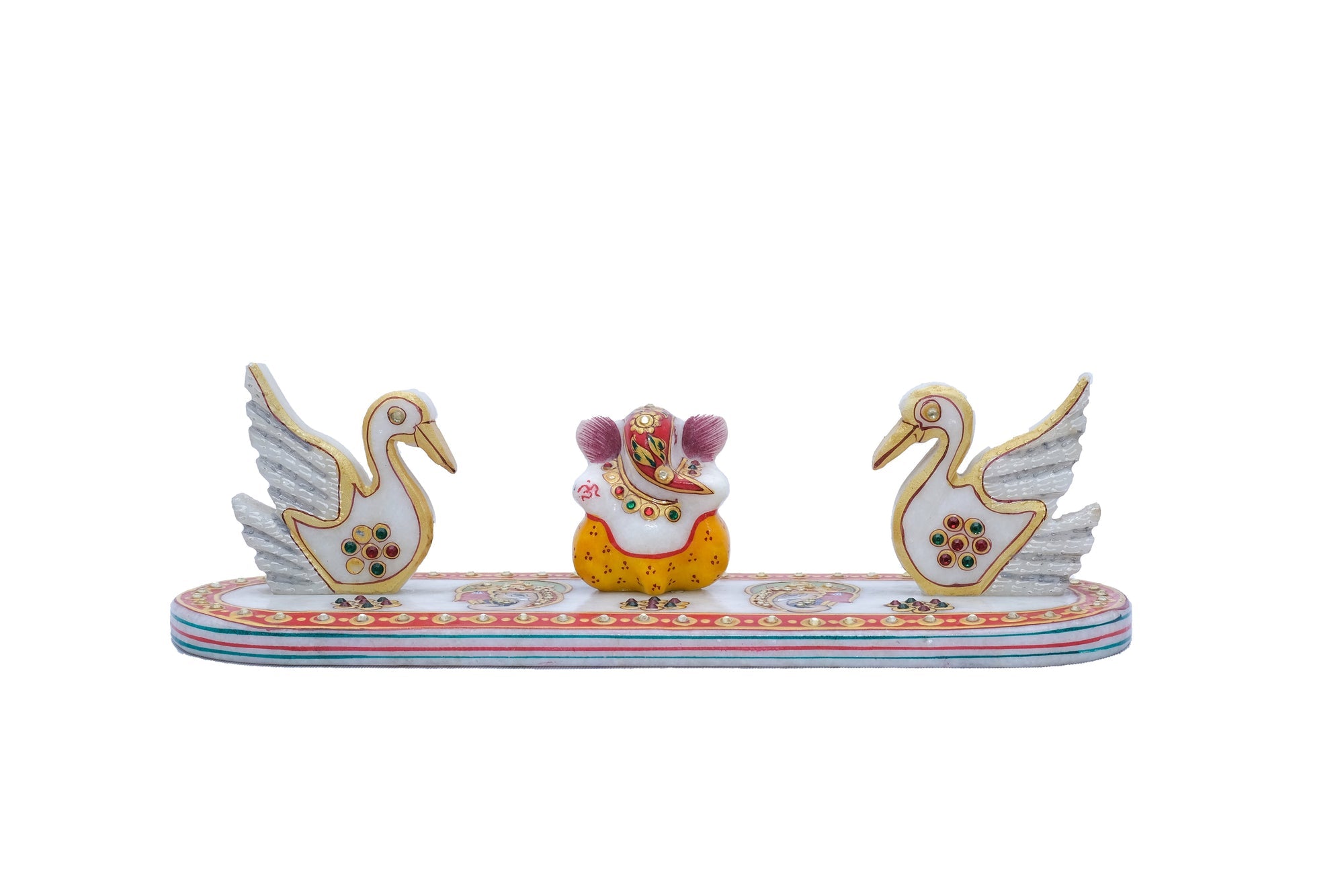 Marble Ghanesh And Swan Showpiece For Home Décor - 4 x 12 x 4inche