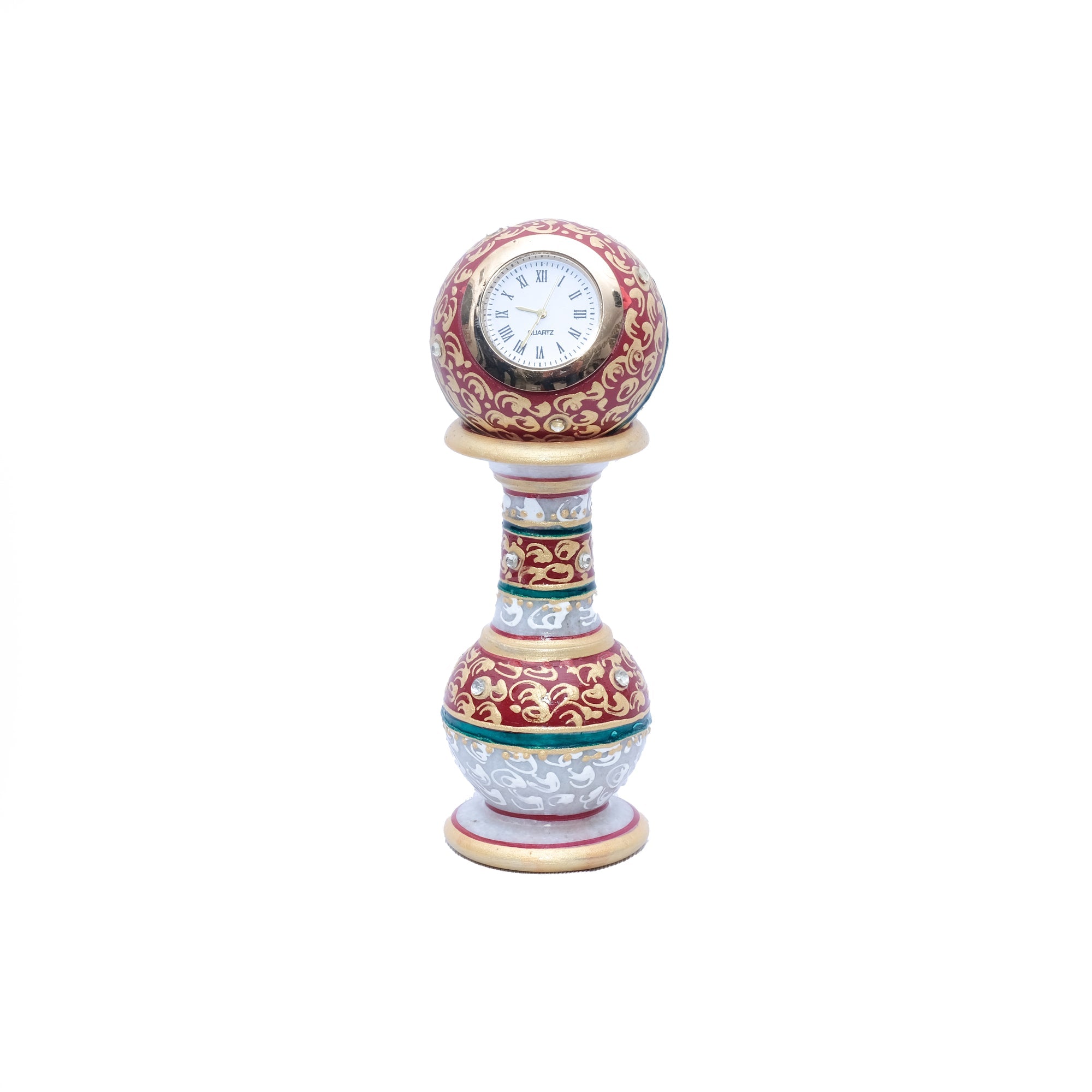 Marble Clock with Stand Red Color With Kundan stones - 5 x 2 x 2 inches