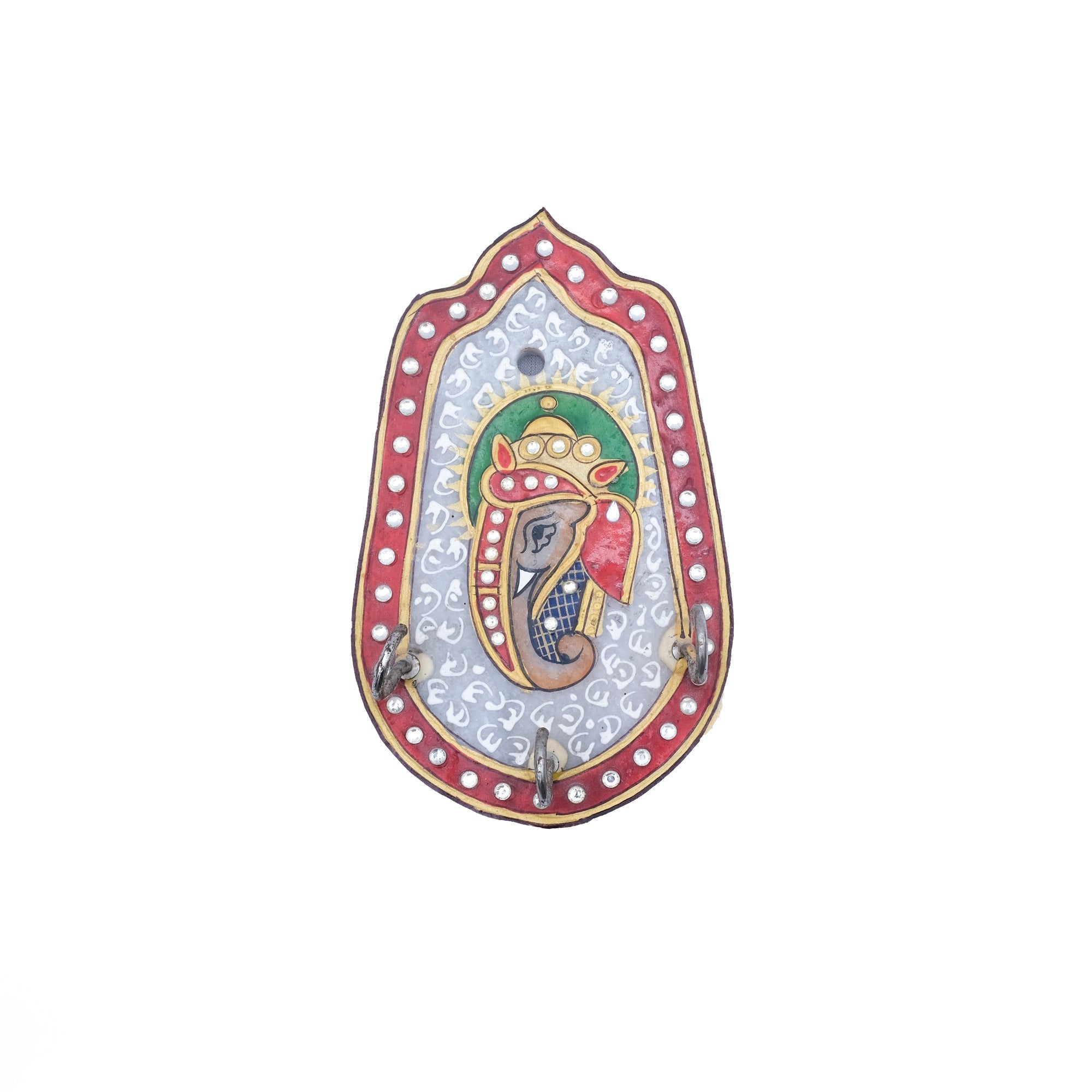 Teardrop Shaped Marble Key Holder With Ghanesh Ji Design - 2 x 6 x 4 inches