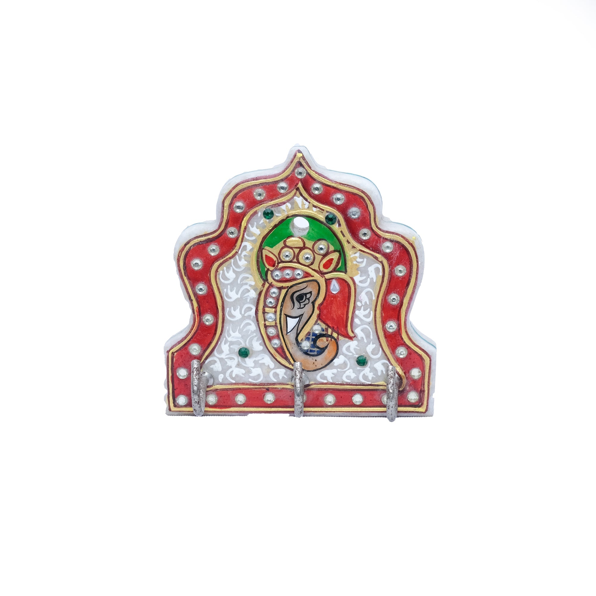 Marble Key Holder Crown Shaped with Ghanesh Ji Design - 2 x 4 x 4 inches