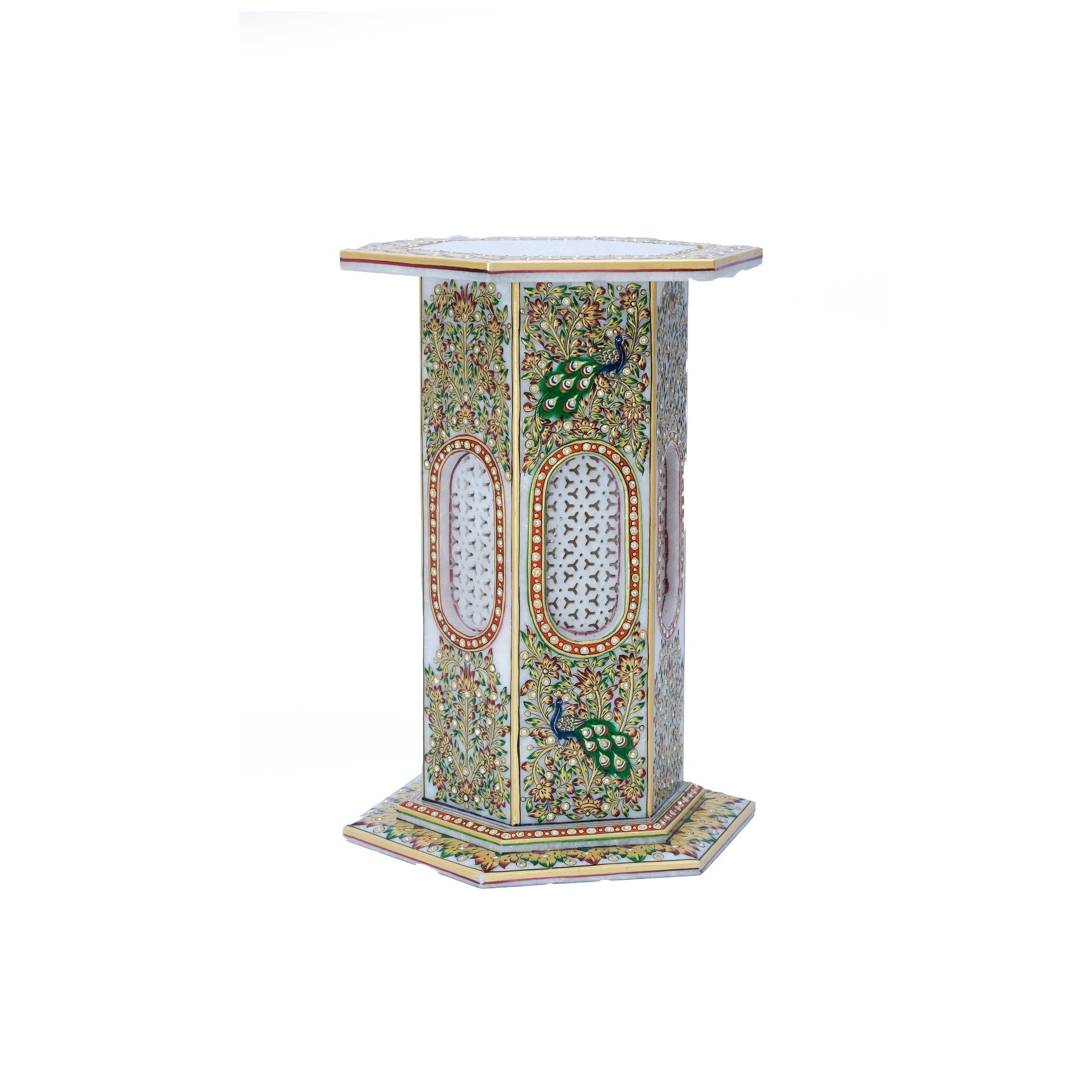 Marble Lamp Cum Stand For Home And Dinner Decoration With Peacock Design - 12 x 12 x 12