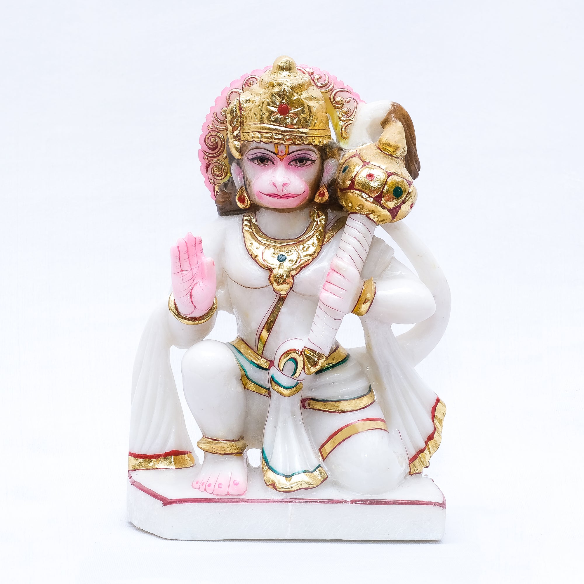 Sitting Hanuman Ji With Gada in Hand Beautifull Makrana Marble Statue - 10 x 6 x 3 inches