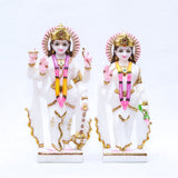 Makrana White Marble Vishnu Laxmi Jodi with Multi Color Mala Murti - 15 x 8 x 4 inches