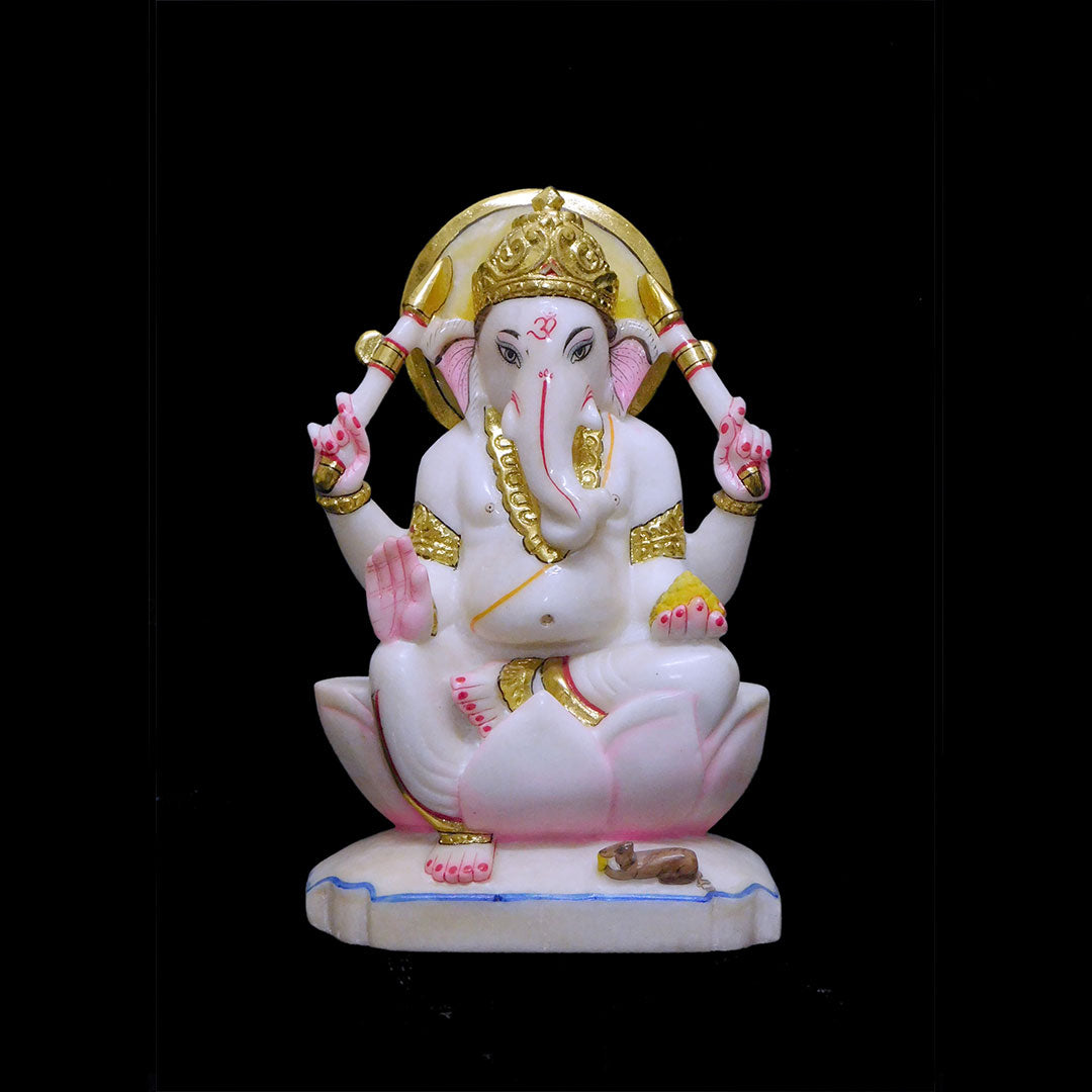 Ganesh Ji Makrana White Marble - 12 x 8 x 4 inches