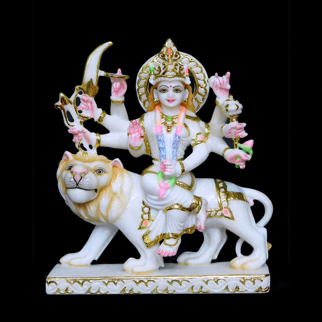 Durga Mata Cut-Gold (Makrana) - 12 x 9 x 4 inches