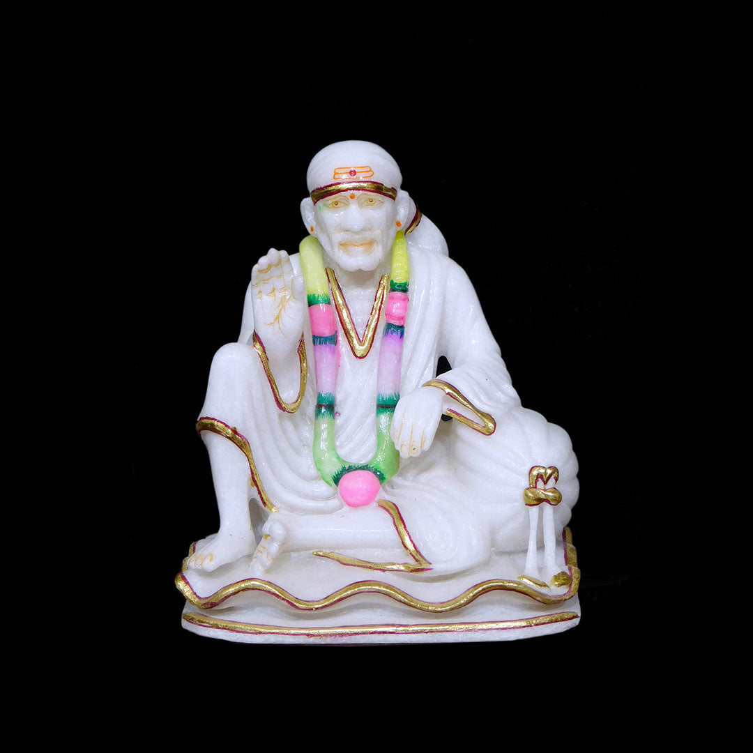 Sai Baba on Floor Marble Statue - 9 x 7 x 5 inches