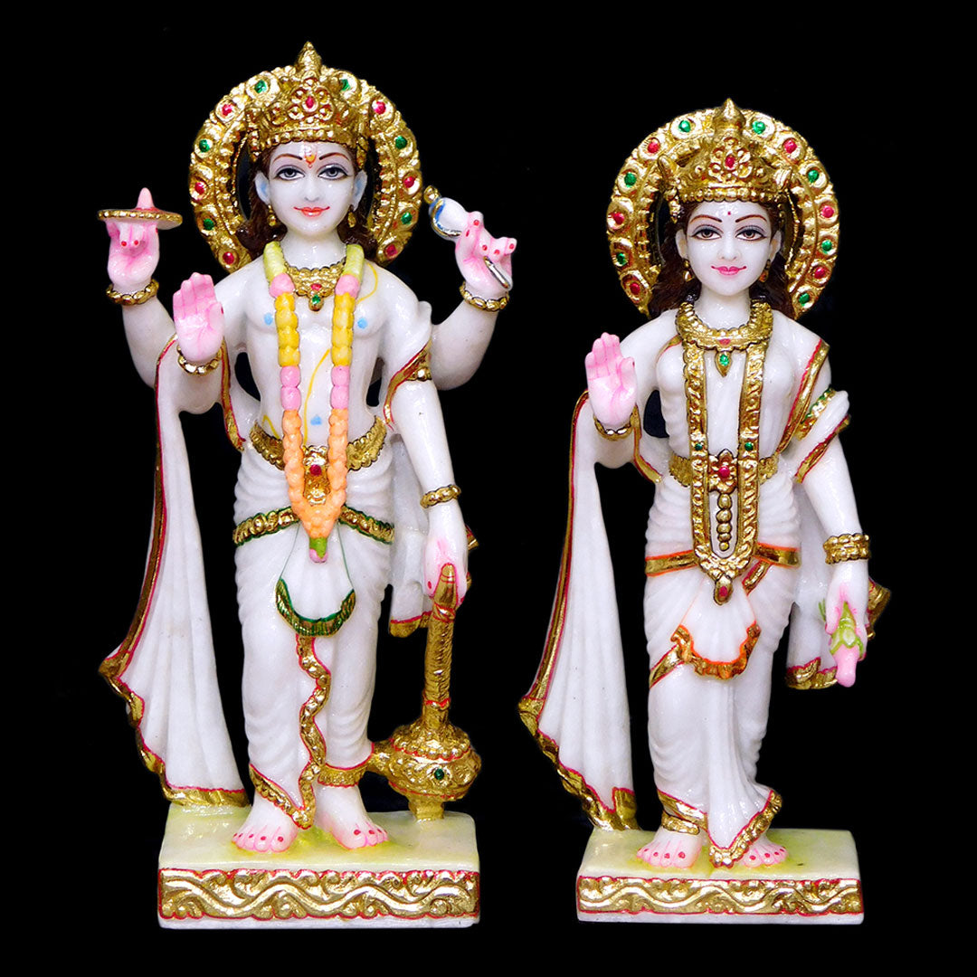 Vishnu Laxmi Makrana Marble Statue - 15 x 7 x 4 inches