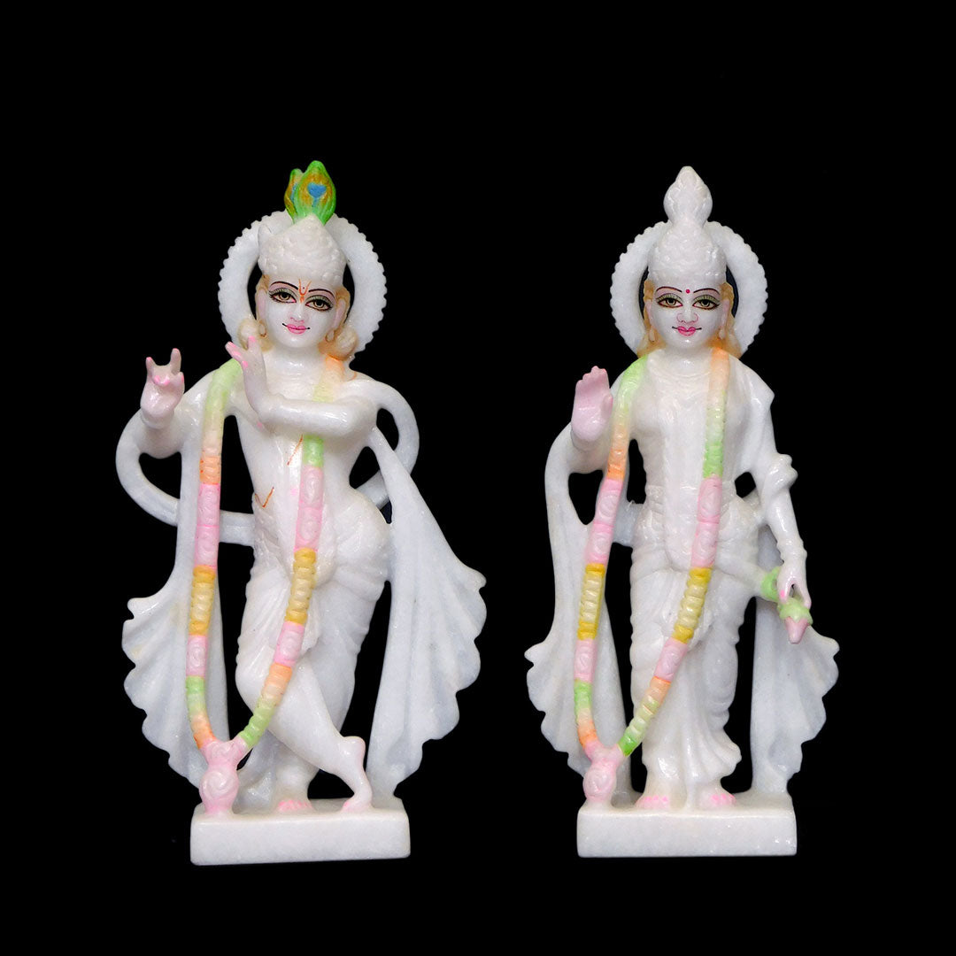 Radha Krishna Makrana White Marble Statue - 9 x 5 x 3 inches