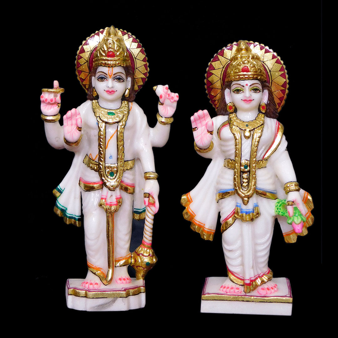 Vishnu Laxmi Mata Makrana Marble Statue - 12 x 5 x 4 inches