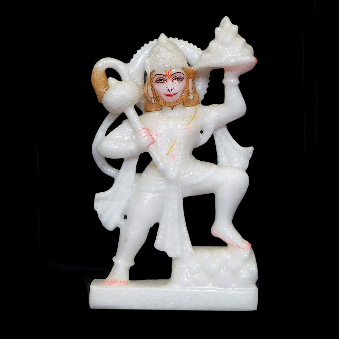 Veer Hanuman Ji Makrana White Marble Statue - 10 x 6 x 3 inches