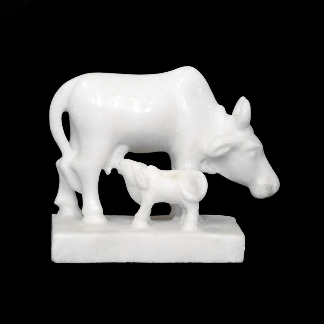 Cow with Calf Makrana White - 7 x 4 x 5 inches