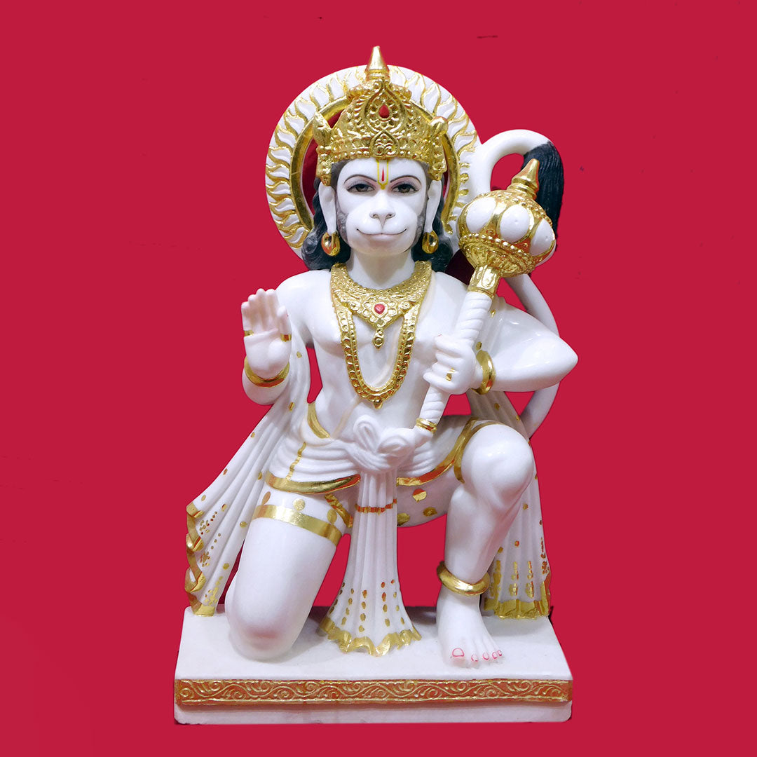 Sitting Aashirwad Hanuman Ji Marble Statue (Vietnam) - 36 x 24 x 12 inches