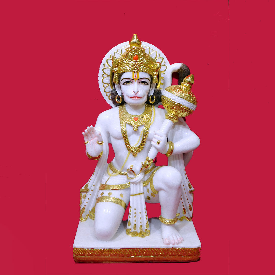 Sitting Aashirwad Hanuman Ji with Gadda Marble Statue (Vietnam) - 36 x 24 x 12 inches