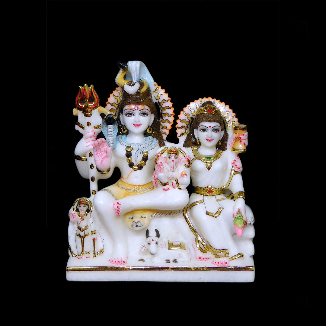 Shiv Parivar Marble Statue (Gaurishankar) - 9 x 6 x 5 inches