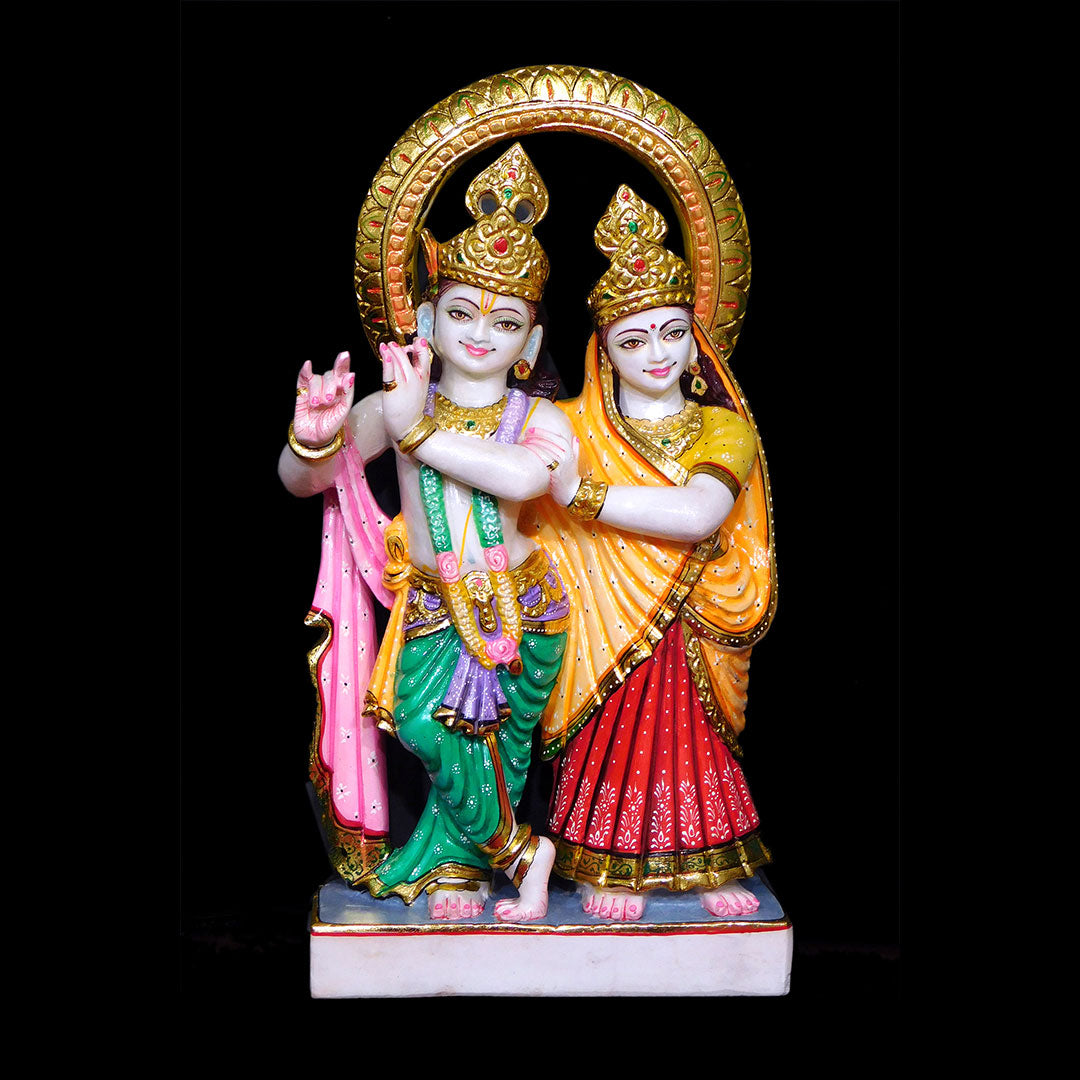 Radha Krishna Jugal Jodi Marble Statue (Makarana) - 18 x 12 x 4 inches