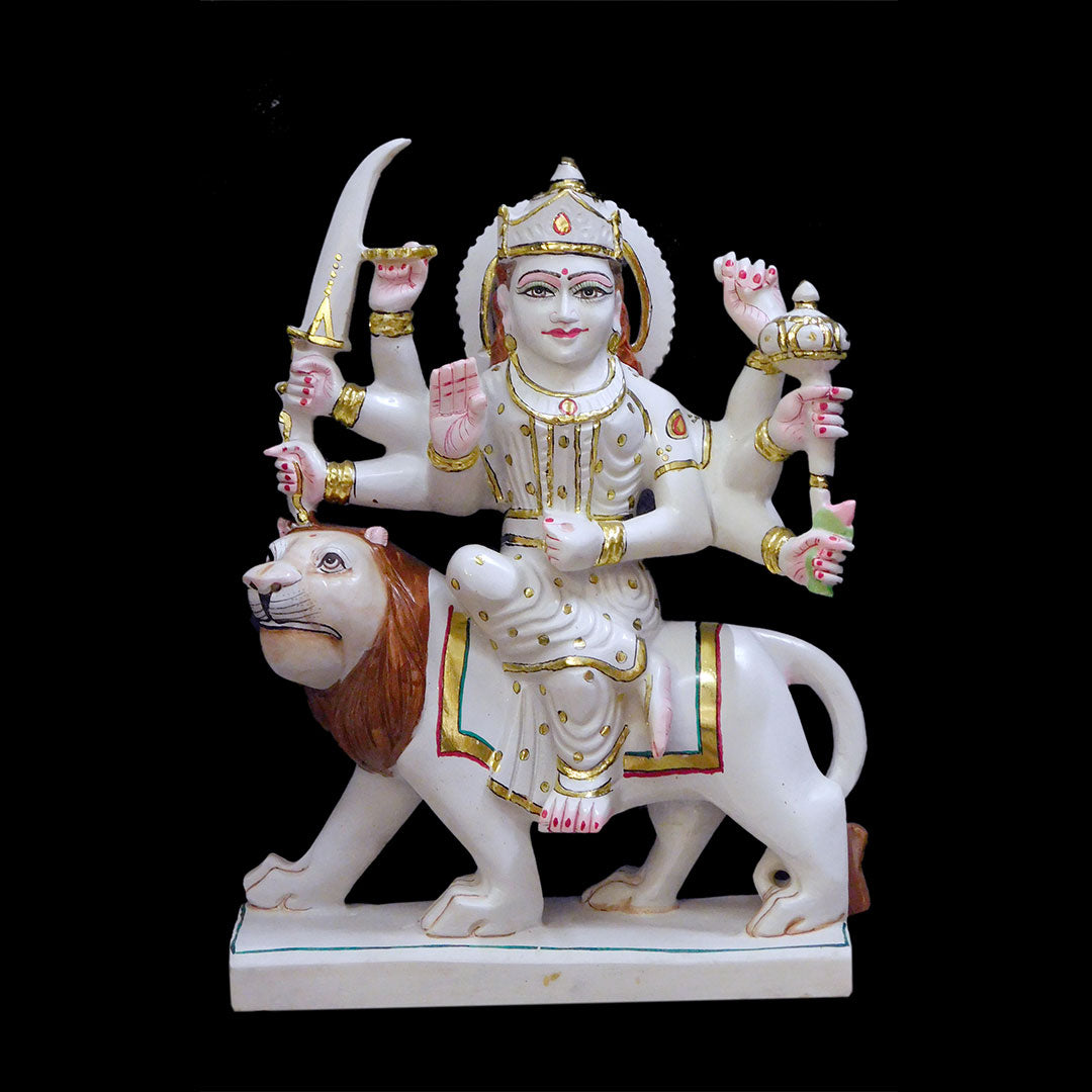 Durga Mata Marble Statue (Makrana) - 18 x 12 x 5 inches