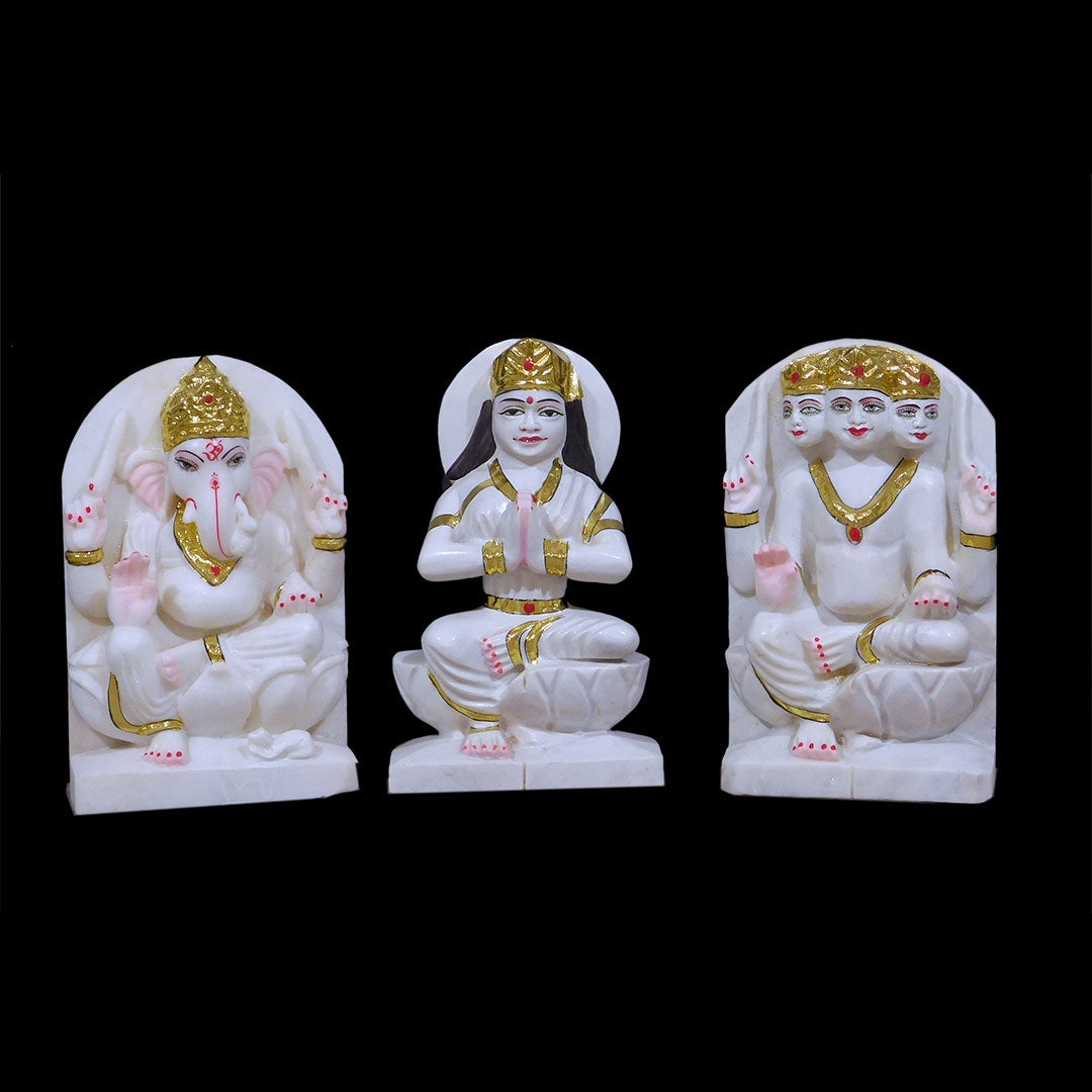 Shiv Parivar (Ganesh, Kartik Parvati) Marble Statue - 12 x 6 x 4 inches