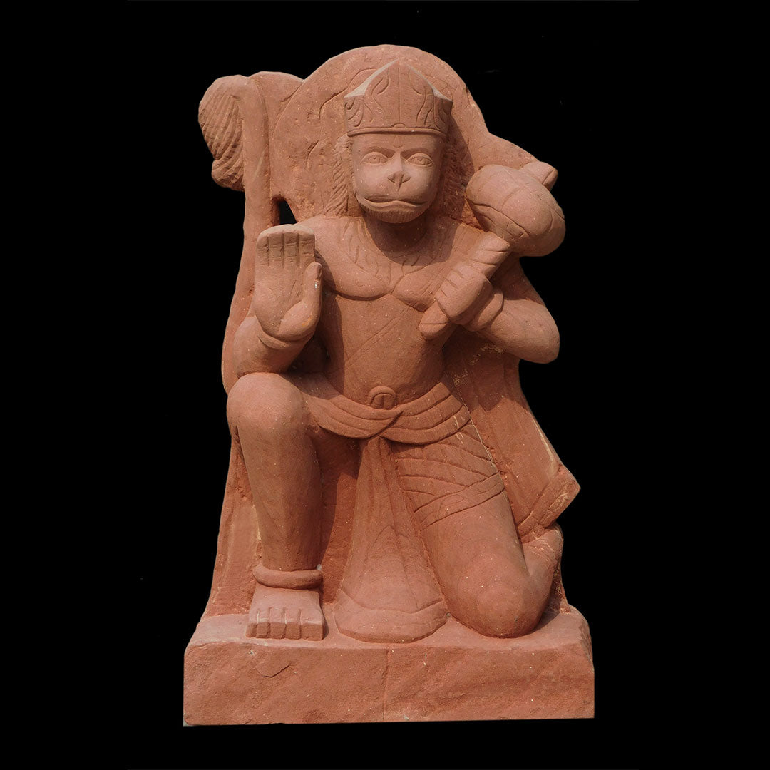 Red Hanuman Ji Marble Statue - 36 x 22 x 6 inches