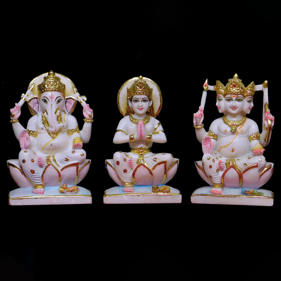 Shiv Parivar Marble Statue (Ganesh, Kartik, Parvati) - 12 x 8 x 4 inches