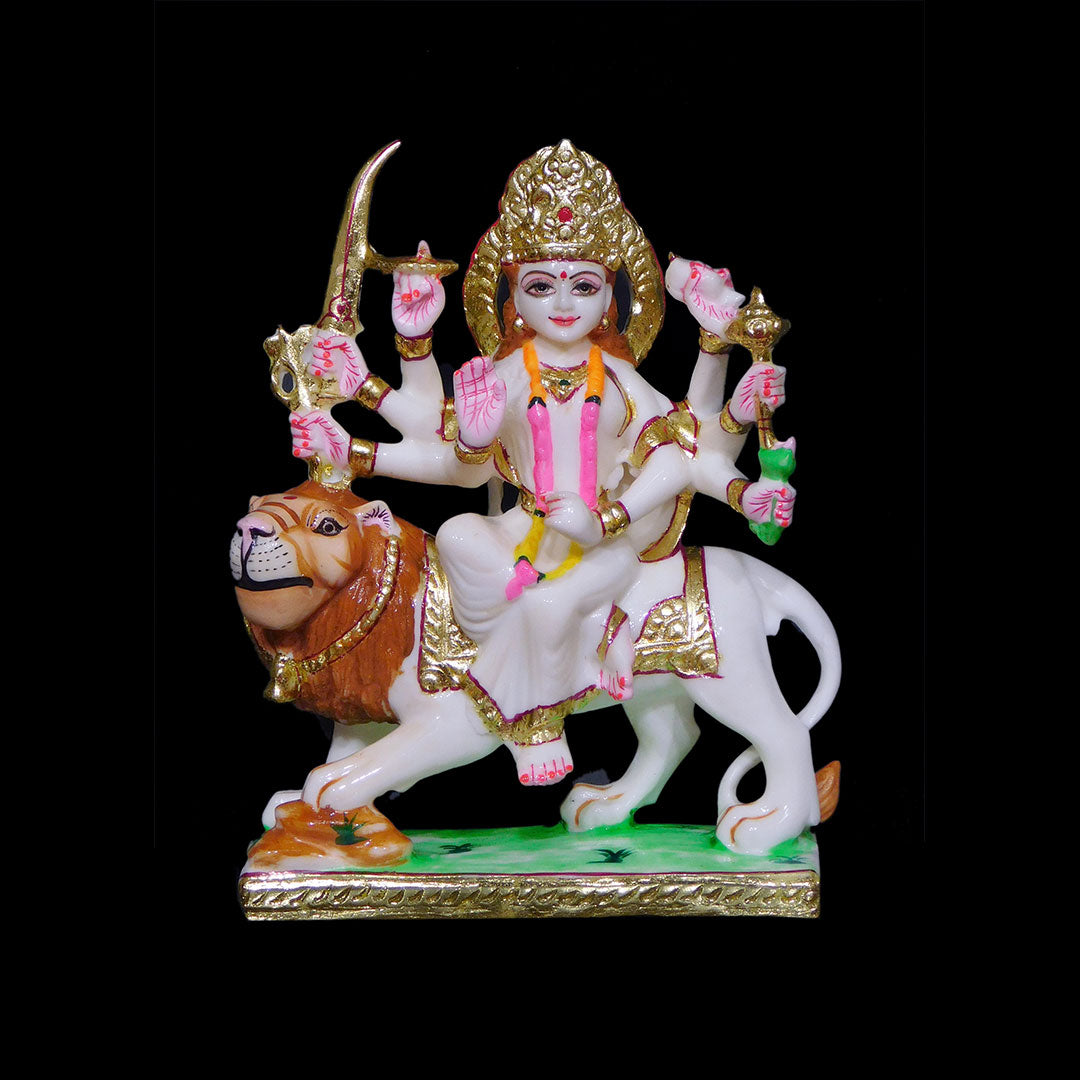 Durga Mata Marble Dust Statue For Temple - 12 x 9 x 4 inches