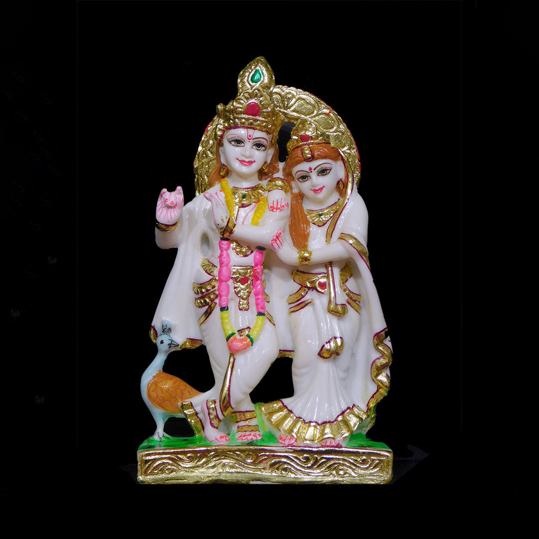 Radha Krishna Marble Dust Statue For Temple - 12 x 6 x 4 inches