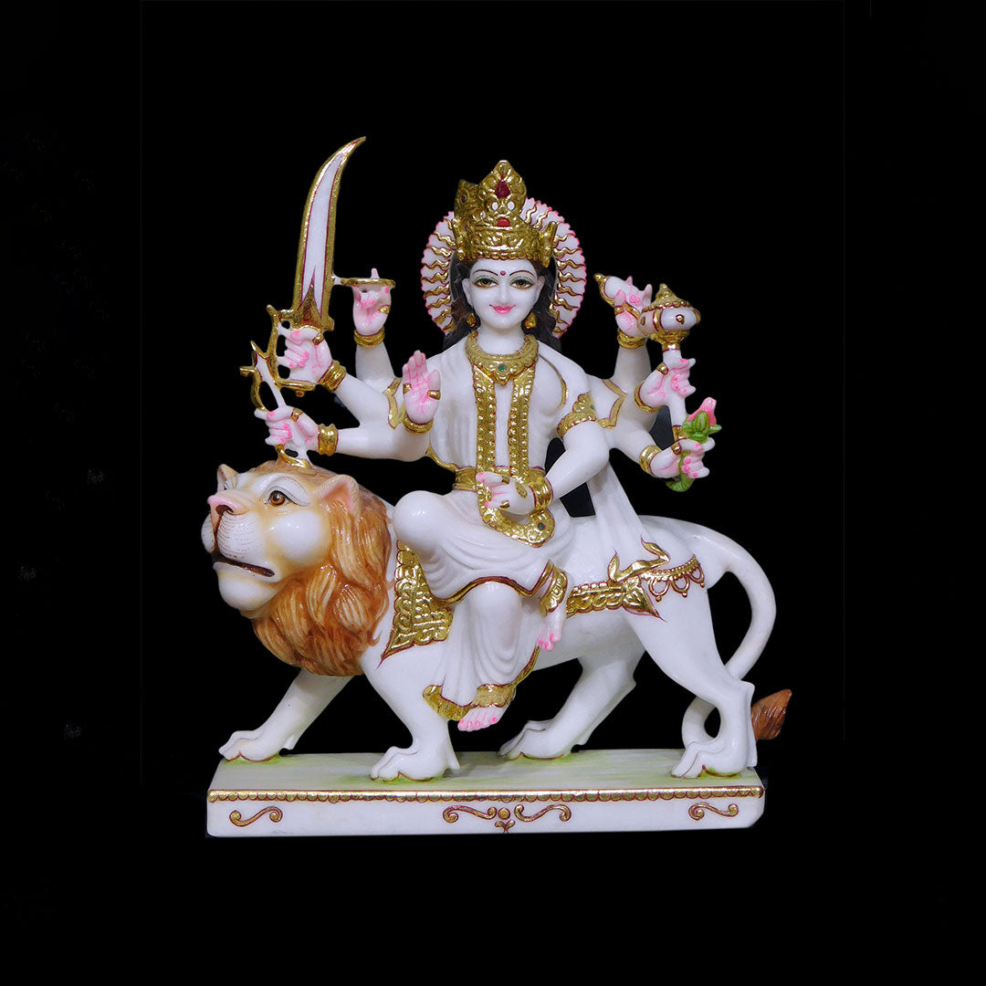 Durga Mata Marble Statue For Temple (Makrana) - 15 x 12 x 5 inches