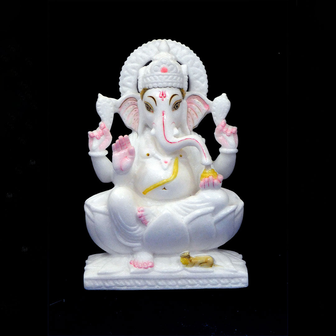 Ganesh Ji Marble Statue For Temple (Vietnam) - 12 x 6 x 4 inches