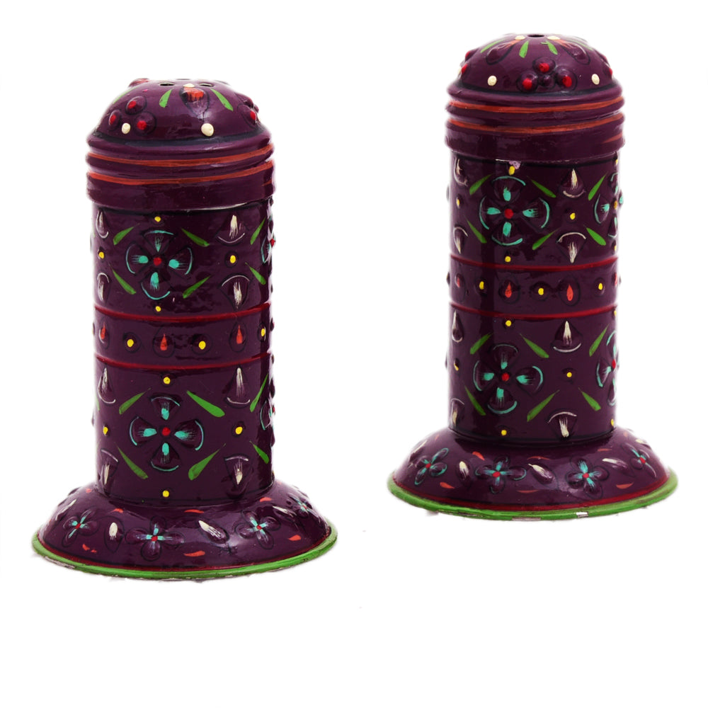 Hand Painted salt & Pepper set of 2 Pieces : Purple Brown