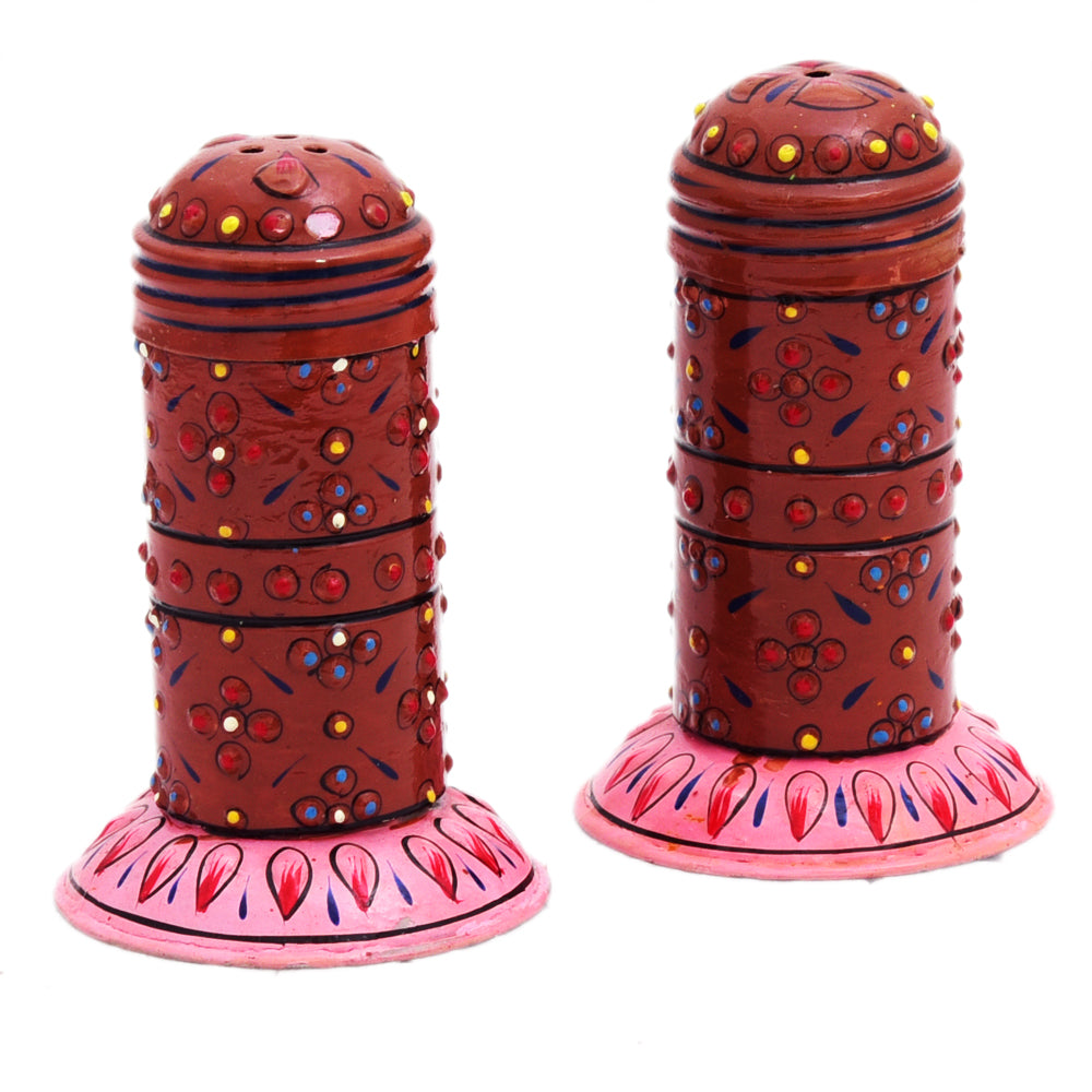 Hand Painted salt & Pepper Container set of 2 Pieces : Brown & Pink